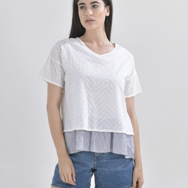 BLE ΜΠΛΟΥΖΑ ΜΠΕΖ ΜΕ ΓΚΡΙ ΡΙΓΕ ΦΑΣΑ  ONE SIZE (100% COTTON)