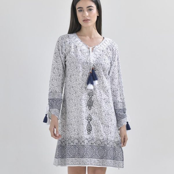 BLE TUNIC ΛΕΥΚΗ ΜΕ ΜΠΛΕ ΣΧΕΔΙΑ M/L (100% COTTON)