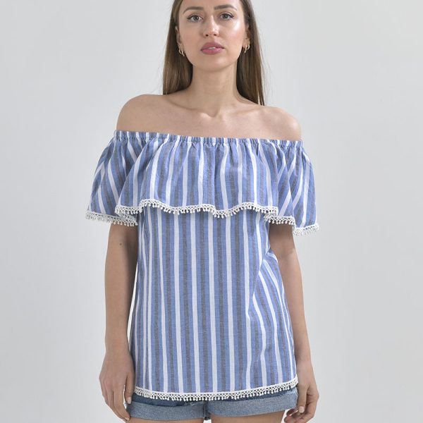 BLE ΜΠΛΟΥΖΑΚΙ ΜΠΛΕ ΜΕ ΡΙΓΕΣ ONE SIZE (100% COTTON)