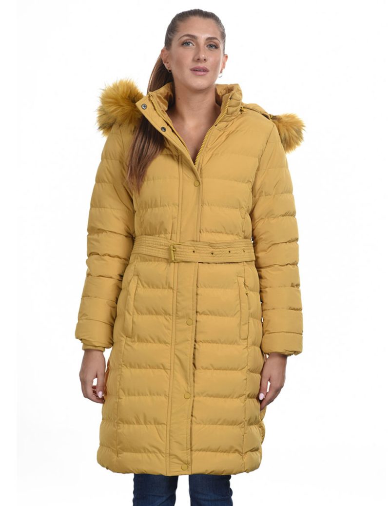 Biston fashion γυναικείο μπουφάν μακρύ 44-101-062C OCHRE