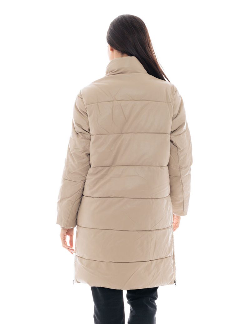 Biston fashion γυναικείο μακρύ μπουφάν με γιακά 48-101-075 BEIGE - Image 3