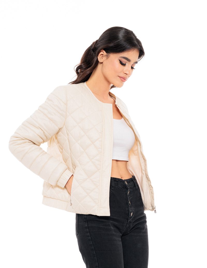Splendid fashion γυναικείο μπουφάν χωρίς γιακά 49-101-003 BEIGE - Image 2