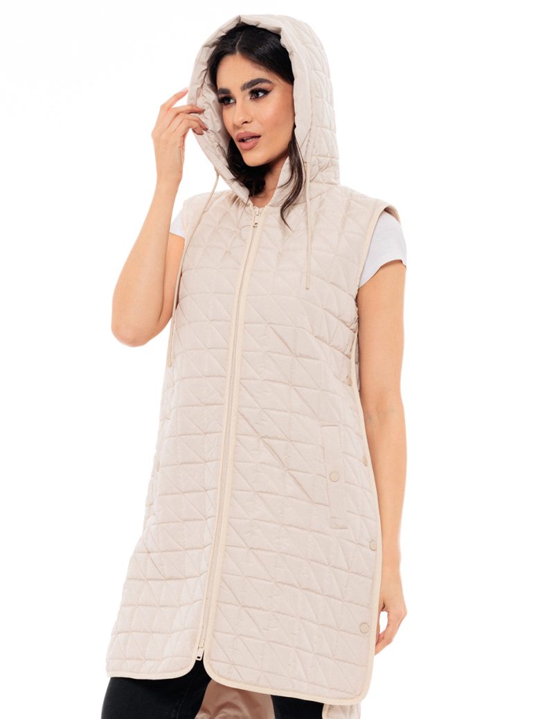 Biston fashion γυναικείο αμάνικο μπουφάν με κουκούλα 49-102-001 BEIGE - Image 2
