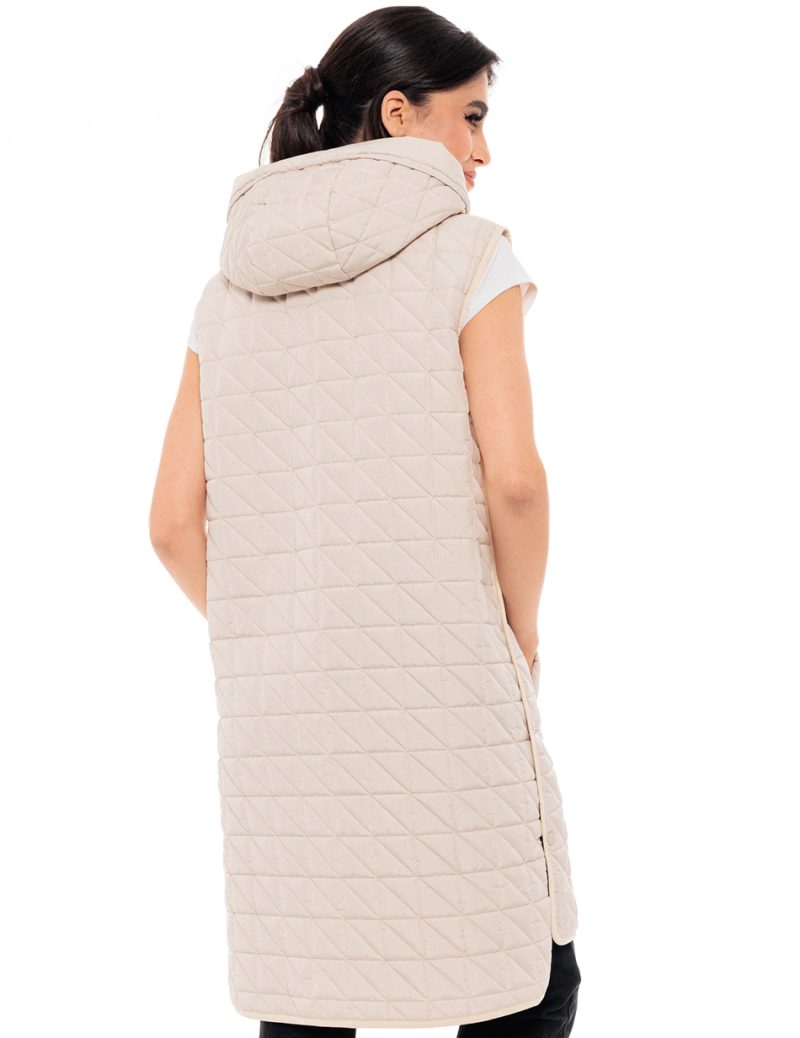 Biston fashion γυναικείο αμάνικο μπουφάν με κουκούλα 49-102-001 BEIGE - Image 3