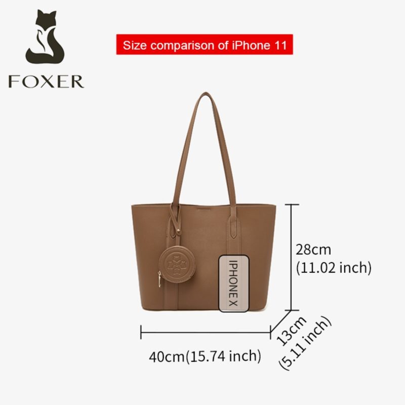 Δερμάτινη Γυναικεία Τσάντα Shopper  Ωμου SUPER ΠΡΟΣΦΟΡΑ Foxer 9136048F καφέ - Image 4