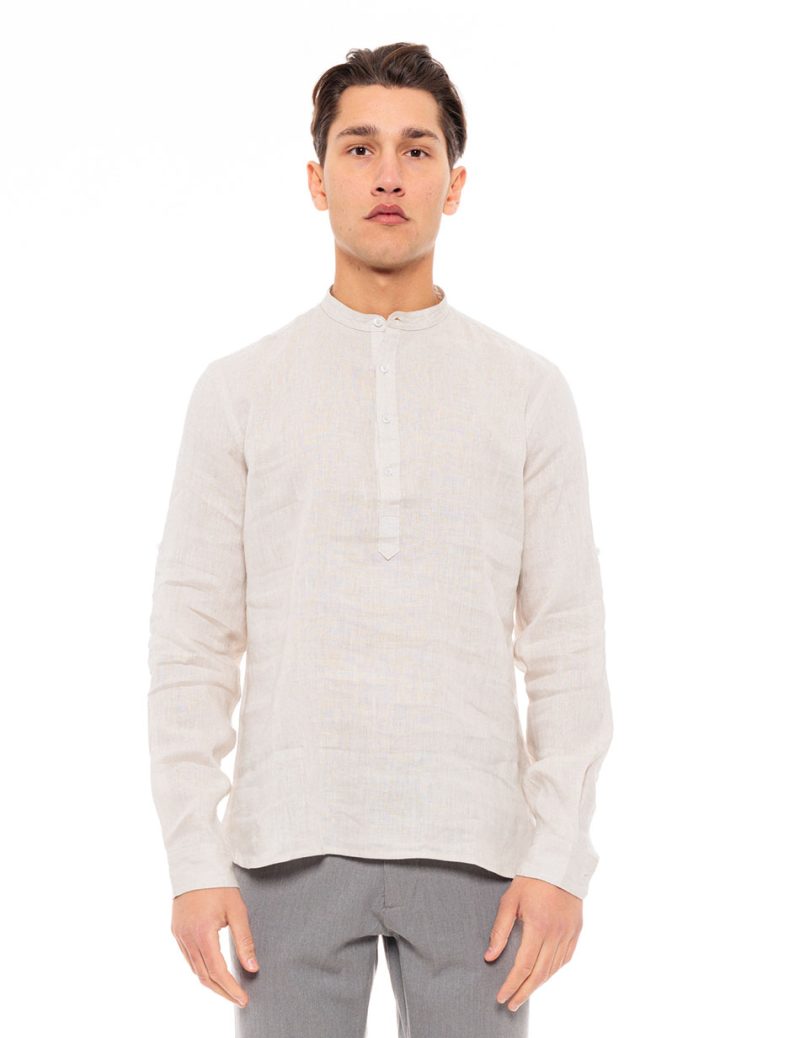 Smart fashion ανδρική λινή μπλούζα με mao γιακά. 49-203-001 LT BEIGE