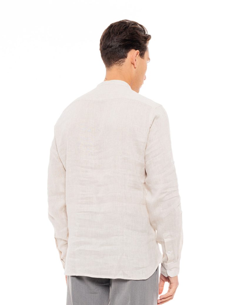 Smart fashion ανδρική λινή μπλούζα με mao γιακά. 49-203-001 LT BEIGE - Image 3
