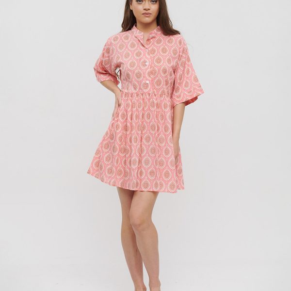 BLE ΦΟΡΕΜΑ ΚΟΝΤΟΜΑΝΙΚΟ ΡΟΖ ΜΕ ΣΧΕΔΙΑ ONE SIZE (100% COTTON)