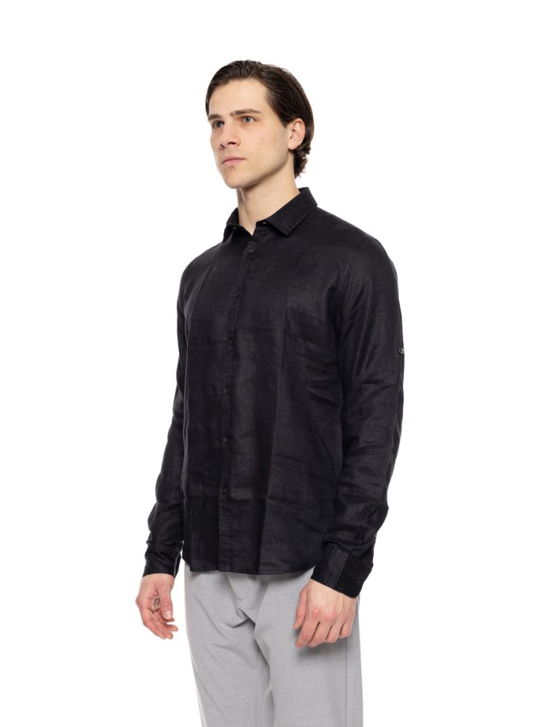 Smart fashion ανδρικό λινό πουκάμισο με γιακά 51-203-002 BLACK - Image 2