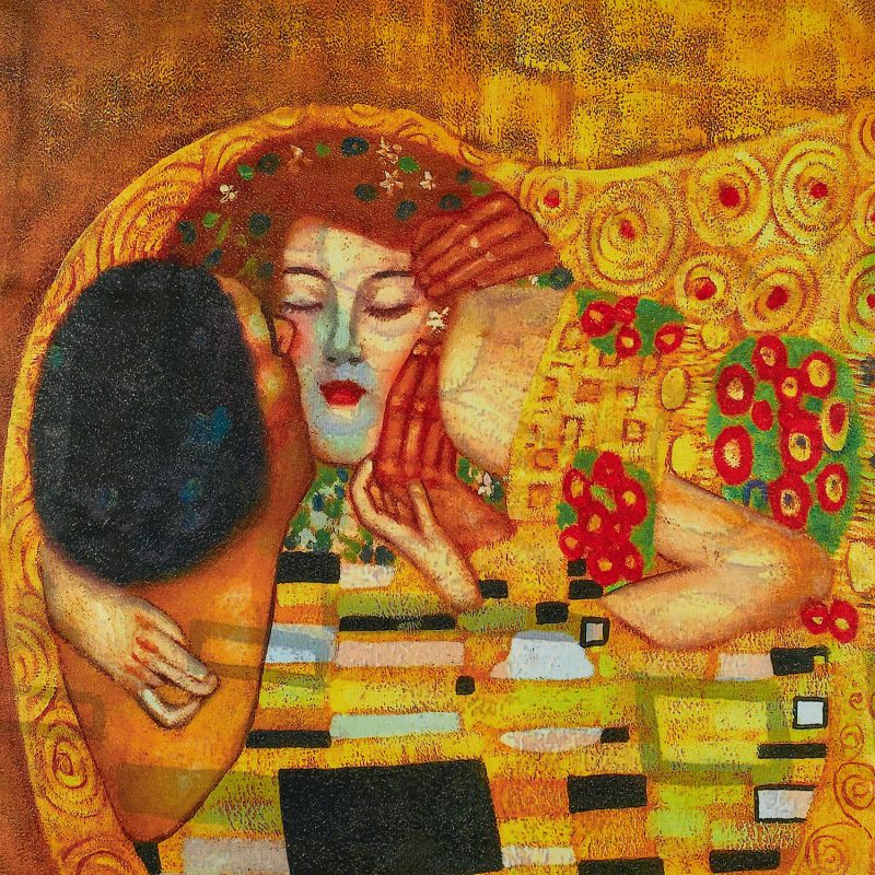 Sequoia Γυναίκεια εσάρπα διπλής όψης  με digital print The Kiss by Gustav Klimt