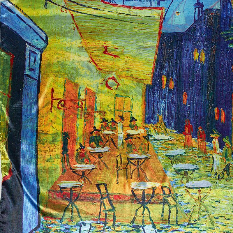 Sequoia Γυναίκεια εσάρπα διπλής όψης  με digital print Café Terrace at Night by Vincent Van Gogh