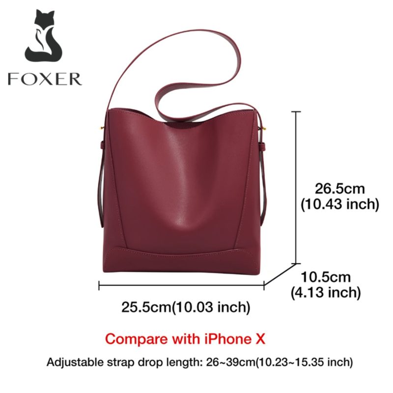 Δερμάτινη Γυναικεία Τσάντα Shopper ‘Ωμου Foxer 9136015F μπορντό - Image 6