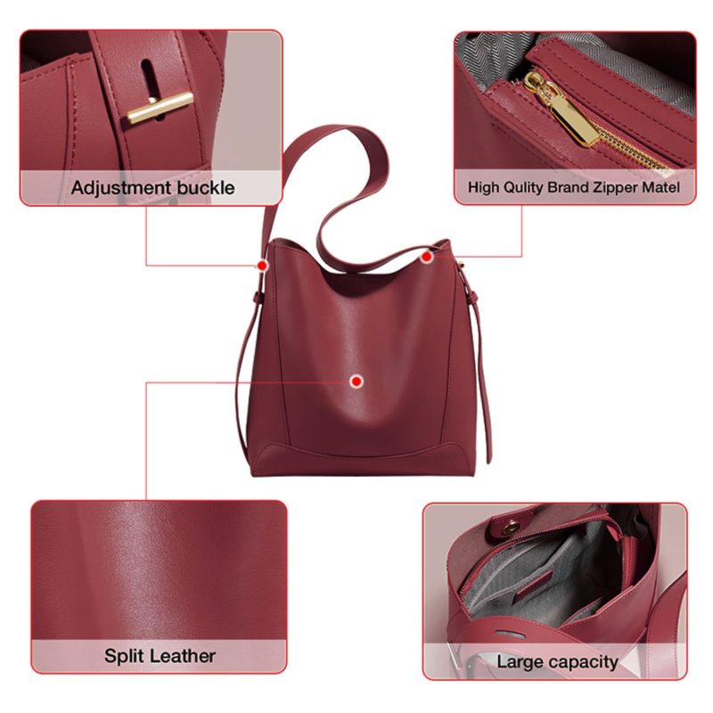 Δερμάτινη Γυναικεία Τσάντα Shopper ‘Ωμου Foxer 9136015F μπορντό - Image 5