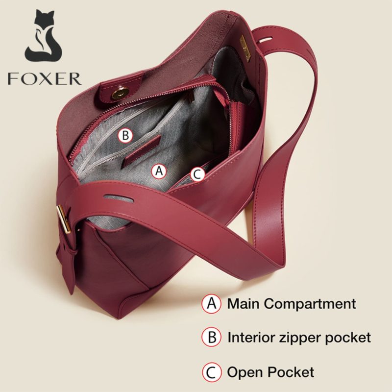 Δερμάτινη Γυναικεία Τσάντα Shopper ‘Ωμου Foxer 9136015F μπορντό - Image 2
