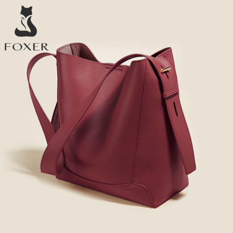 Δερμάτινη Γυναικεία Τσάντα Shopper ‘Ωμου Foxer 9136015F μπορντό - Image 4