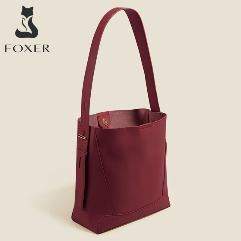 Δερμάτινη Γυναικεία Τσάντα Shopper ‘Ωμου Foxer 9136015F μπορντό - Image 3