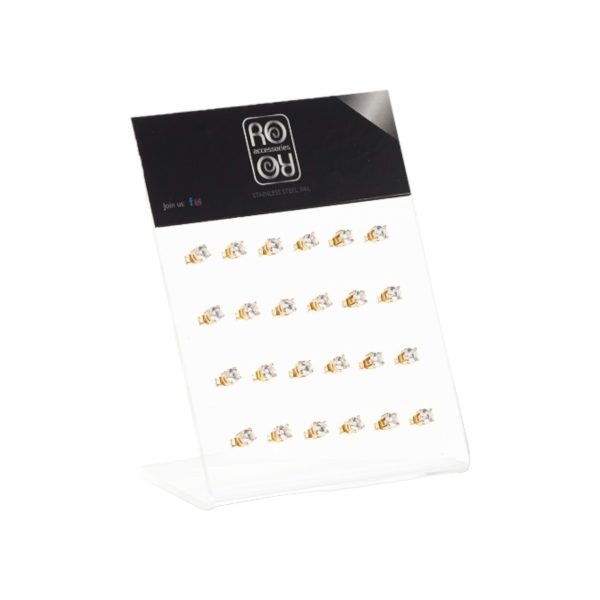 Σκουλαρίκια αυτιού Stainless steel με zircon 4 mm χρυσό