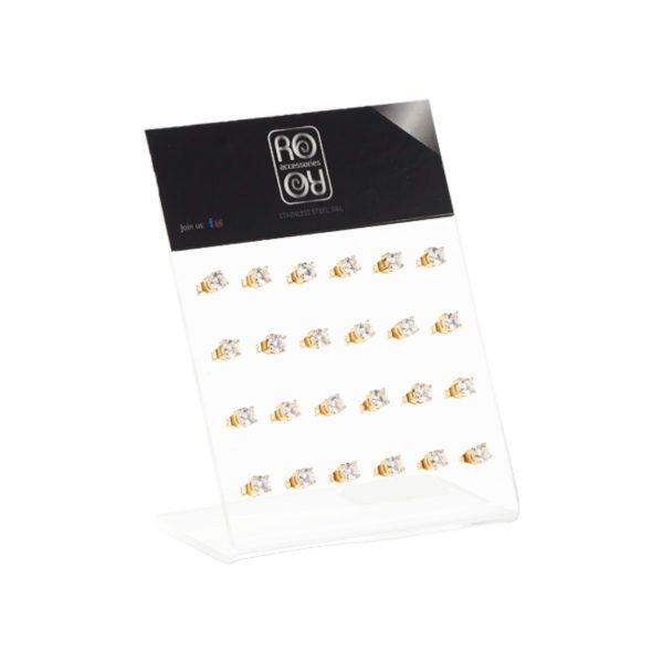 Σκουλαρίκια αυτιού Stainless steel με zircon 5 mm χρυσό