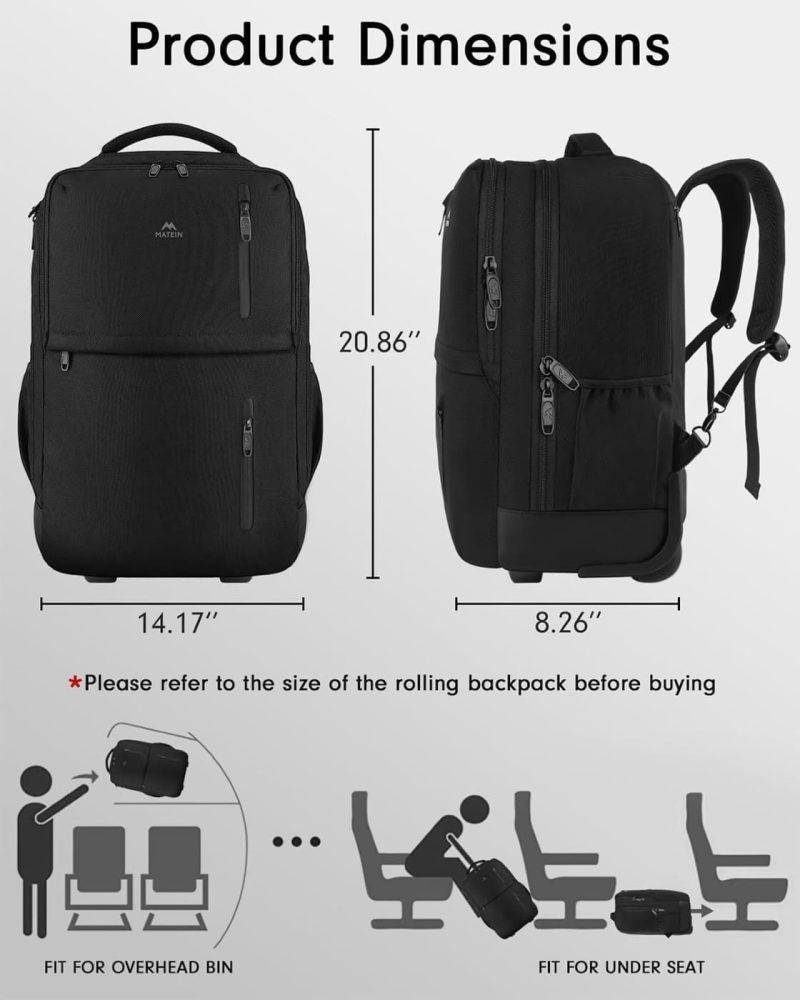 Σακίδιο πλάτης Τροχήλατο  40L Laptop 17,3” Matein 1700 μαύρο - Image 6