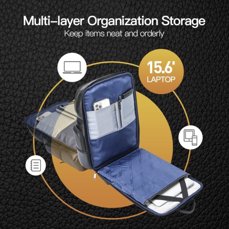 Δερμάτινο Σακίδιο πλάτης Αντικλεπτικό 28L Laptop 17,3” Bopai 61-121971 μαύρο - Image 4