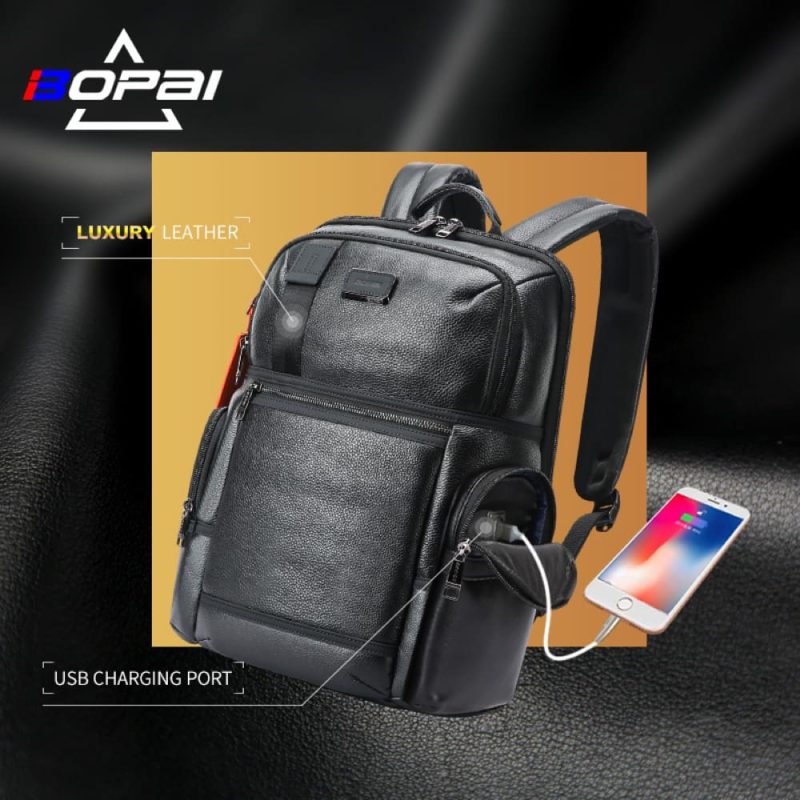 Δερμάτινο Σακίδιο πλάτης Αντικλεπτικό 28L Laptop 17,3” Bopai 61-121971 μαύρο - Image 5