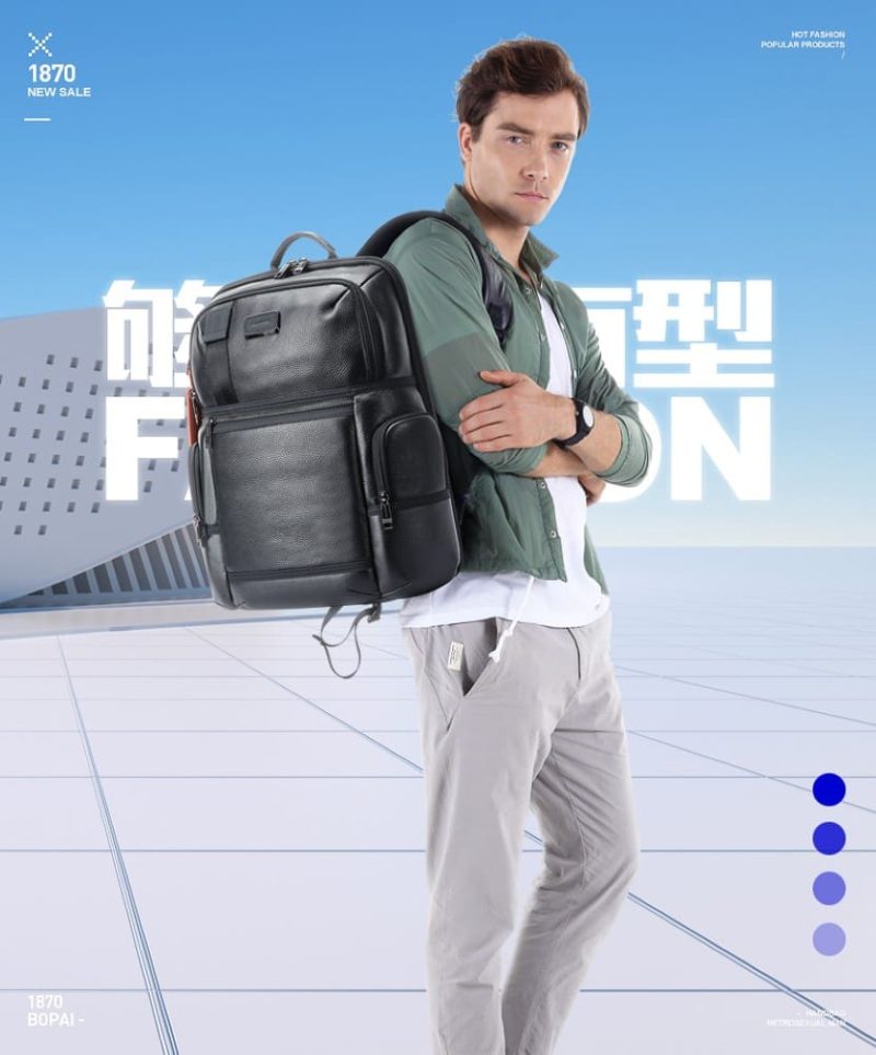 Δερμάτινο Σακίδιο πλάτης Αντικλεπτικό 28L Laptop 17,3” Bopai 61-121971 μαύρο - Image 2