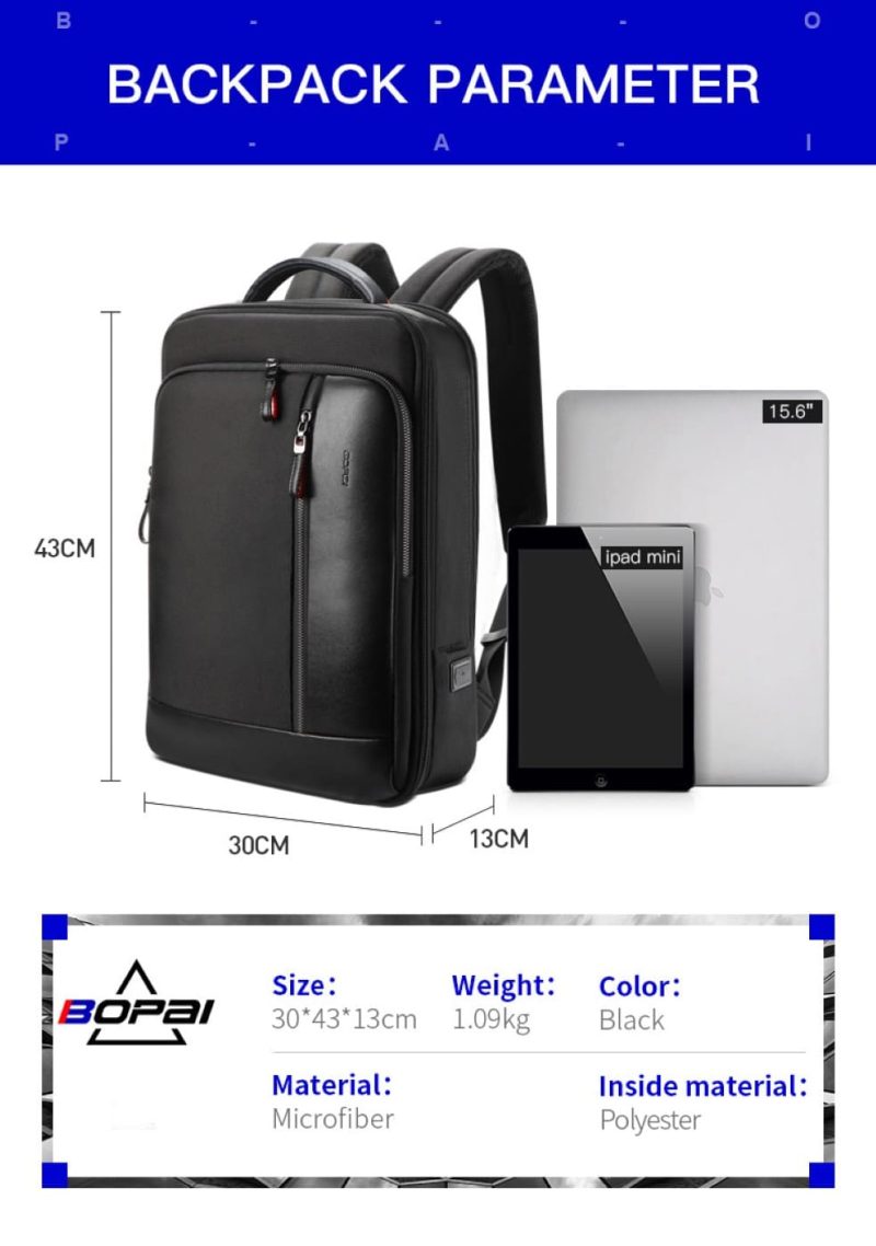 Σακίδιο πλάτης Αντικλεπτικό 24L Laptop 15,6” Bopai 751-006641A μαύρο - Image 3