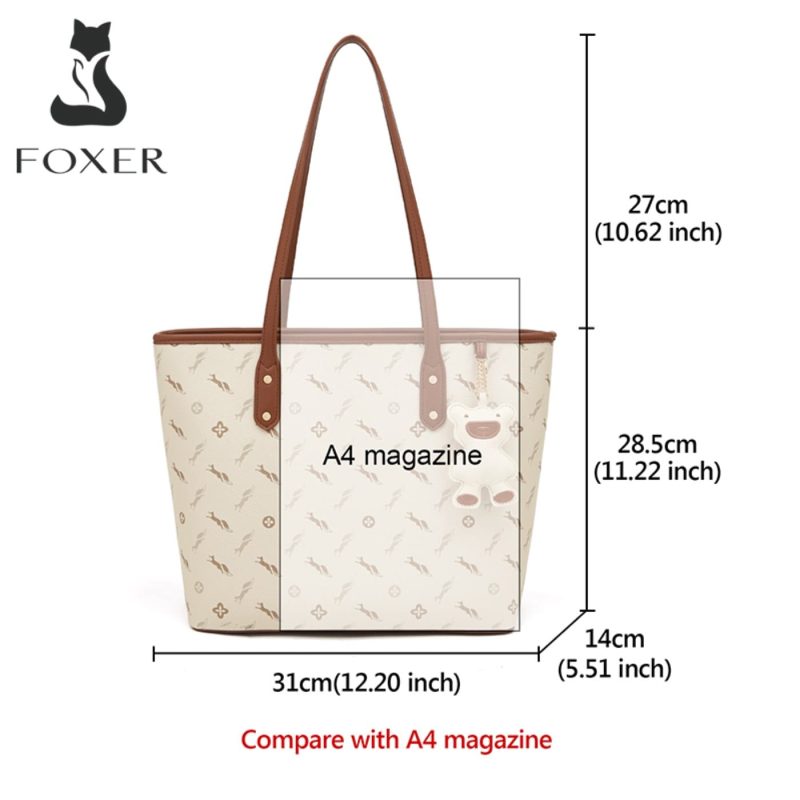 Δερμάτινη Γυναικεία Τσάντα PVC Shopper  Ωμου Foxer 900535F μπέζ/καφέ - Image 4