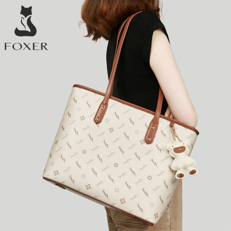 Δερμάτινη Γυναικεία Τσάντα PVC Shopper  Ωμου Foxer 900535F μπέζ/καφέ - Image 2