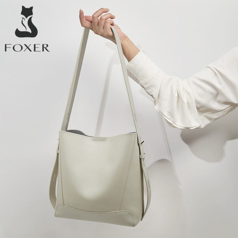 Δερμάτινη Γυναικεία Τσάντα Shopper ‘Ωμου Foxer 9136015F άσπρο - Image 2