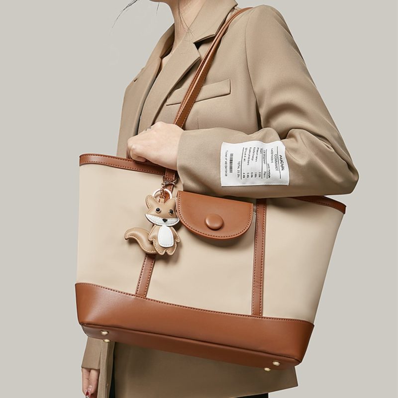 Δερμάτινη Γυναικεία Τσάντα Shopper  Ωμου Foxer 9151041F μπέζ/καφέ - Image 2