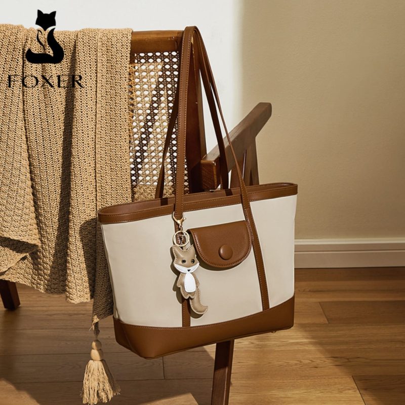 Δερμάτινη Γυναικεία Τσάντα Shopper  Ωμου Foxer 9151041F μπέζ/καφέ - Image 5