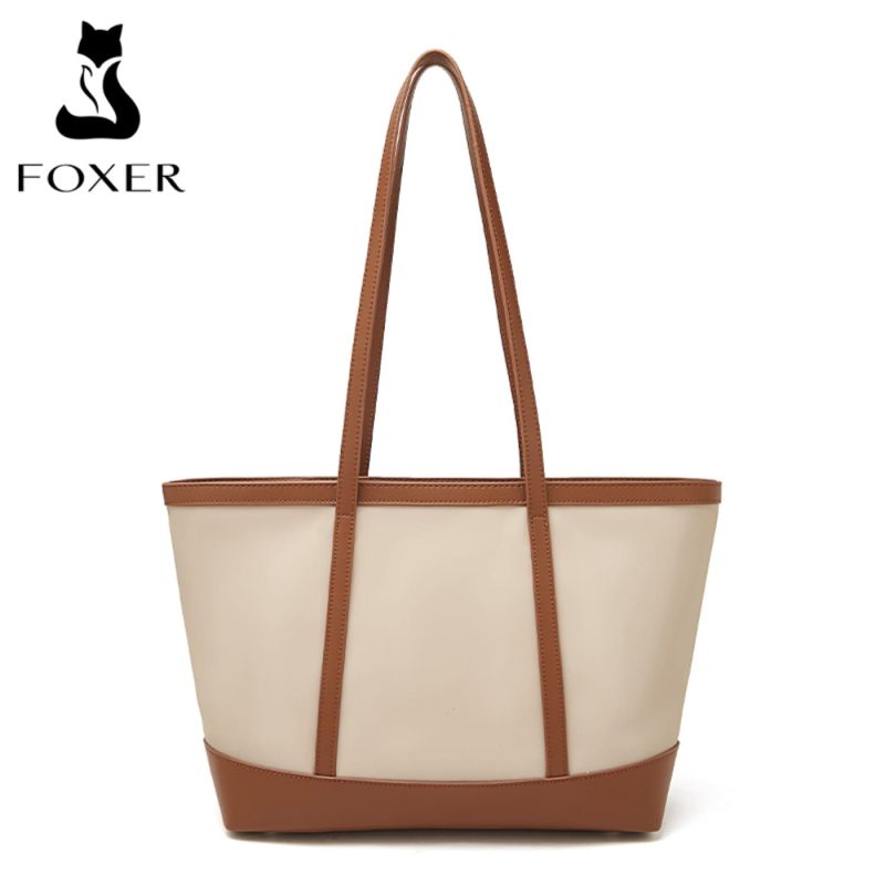 Δερμάτινη Γυναικεία Τσάντα Shopper  Ωμου Foxer 9151041F μπέζ/καφέ - Image 4