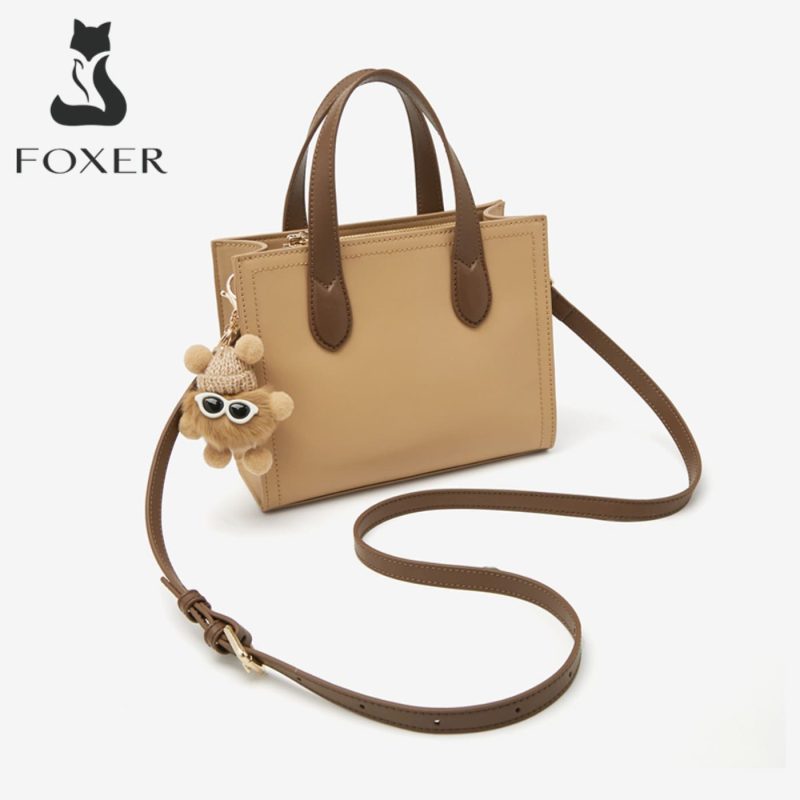 Δερμάτινη Γυναικεία Τσάντα Χειρός/Ώμου Tote Foxer 9158081F μπέζ - Image 3