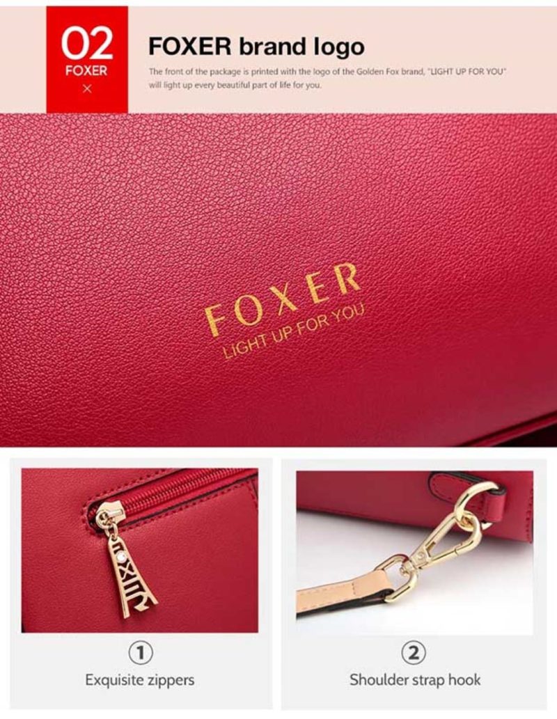 Δερμάτινη Γυναικεία Τσάντα Χειρός/Ώμου Foxer 928019F κόκκινο - Image 5