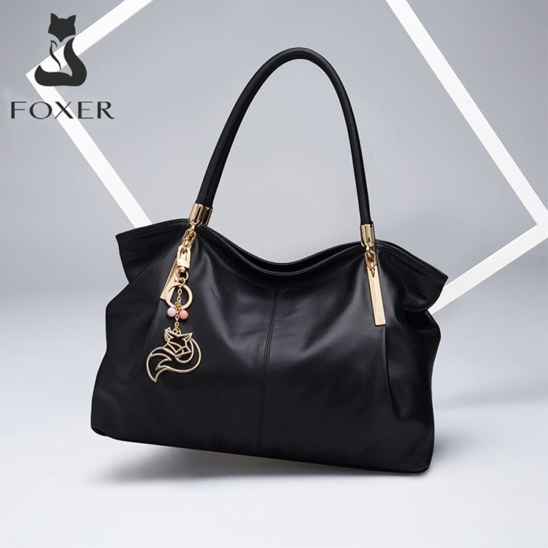 Δερμάτινη Γυναικεία Τσάντα Shopper ‘Ωμου Foxer 958136F μαύρο - Image 4