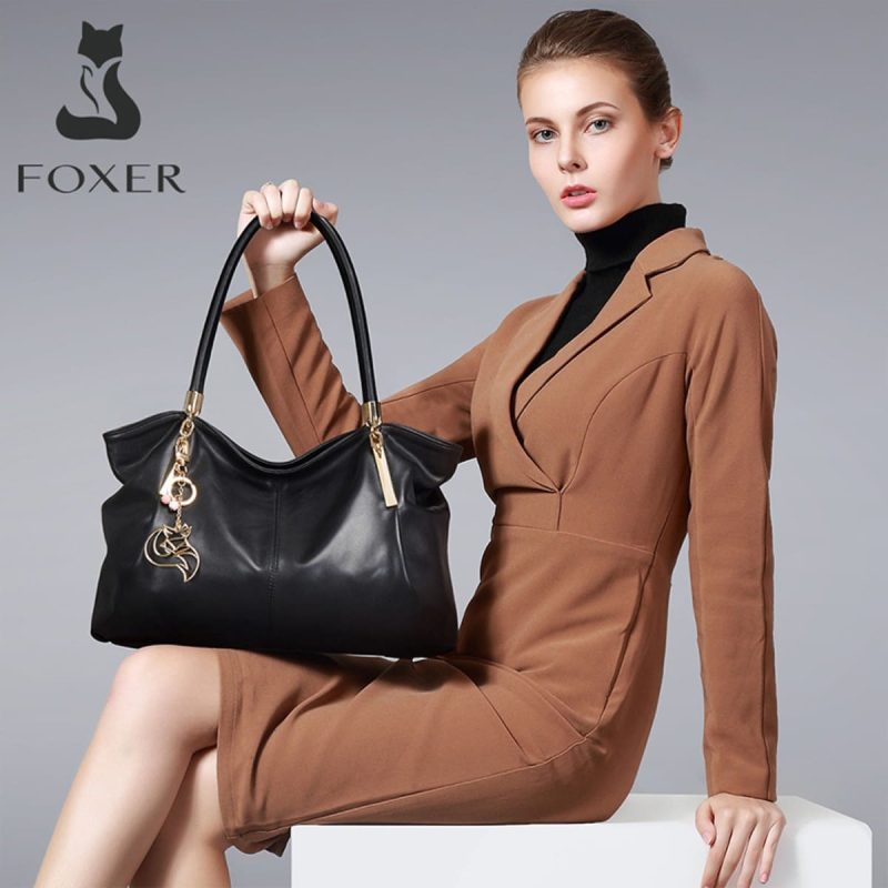 Δερμάτινη Γυναικεία Τσάντα Shopper ‘Ωμου Foxer 958136F μαύρο - Image 2