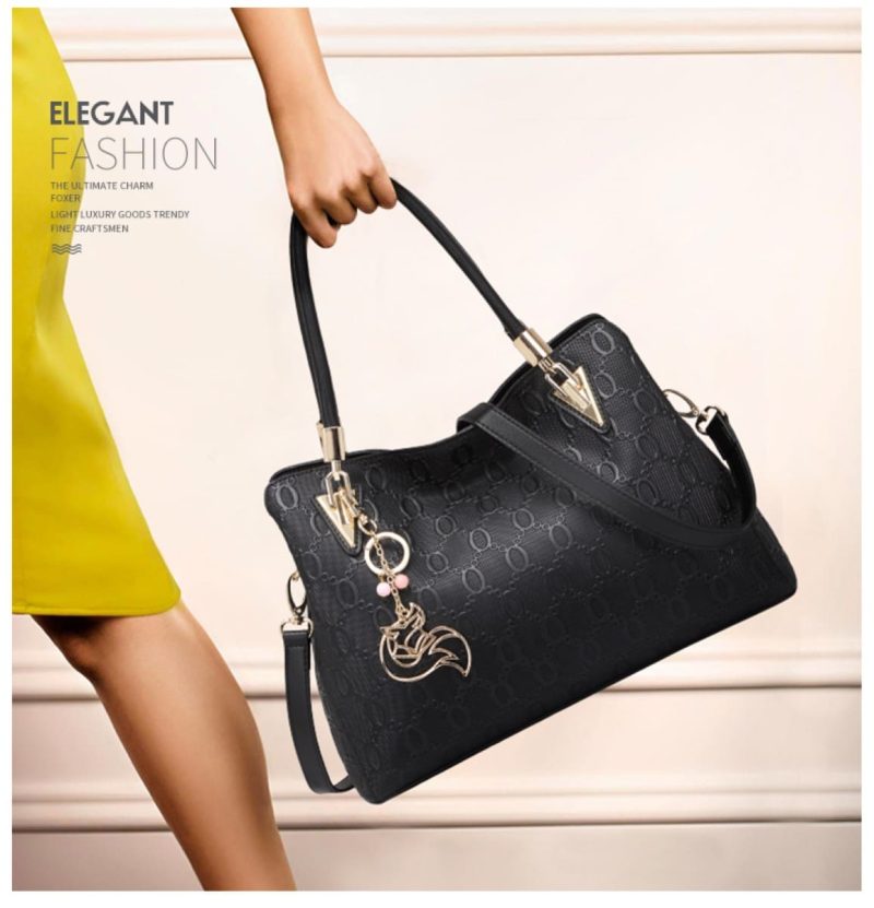 Δερμάτινη Γυναικεία Τσάντα Shopper  Ωμου Foxer 962061F μαύρο - Image 3