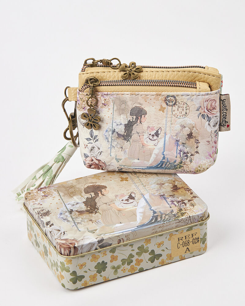 Sweet Candy Γυναικείο Mini Πορτοφόλι με Floral Σχέδιο & Φούντα – Floral Whisper - Image 3