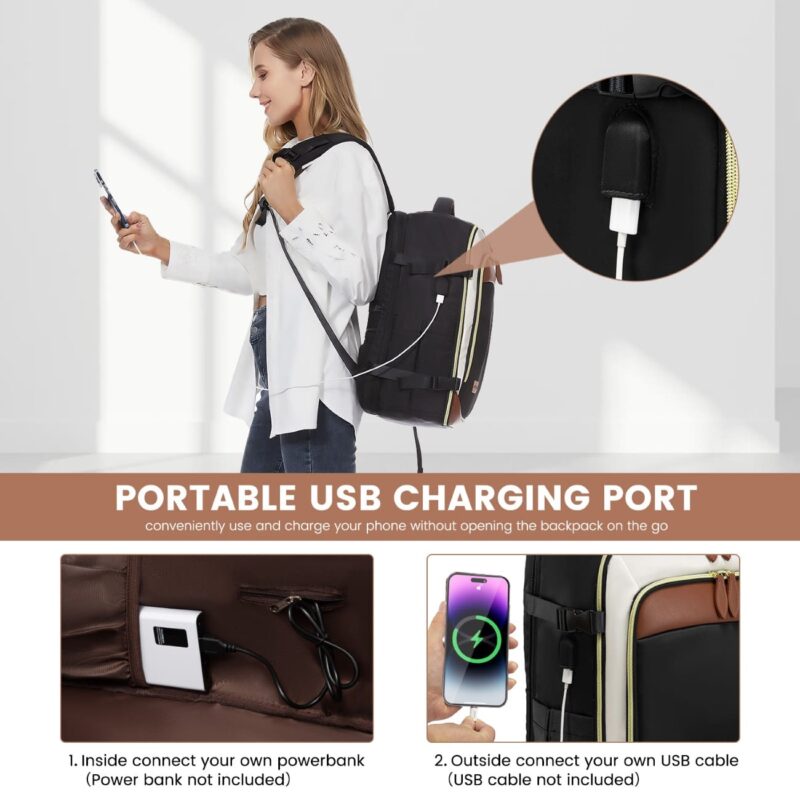 Σακίδιο Πλάτης Καμπίνας 40L με USB, Θήκες Οργάνωσης MB2213 black/beige/Brown - Image 3
